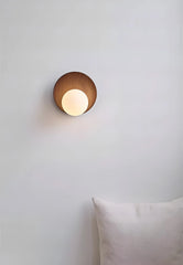 Modern Wood Arc Sconce with Frosted Glass Globe Shade