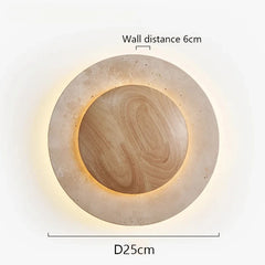 Natural Stone & Wood Round Wall Sconce with Ambient Warm LED Lighting