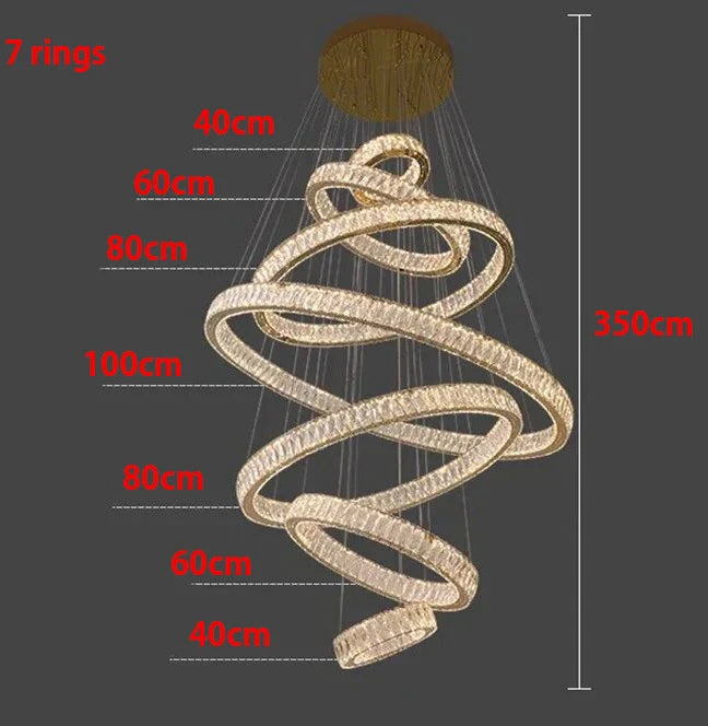 Chandelier with measurements indicated on a dark background