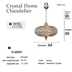 Ornate Gold Metal Crystal Orb Pendant Light Fixture