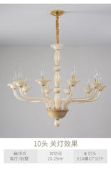 Champagne Ceramic Glass Candle Chandelier with Gold Accents
