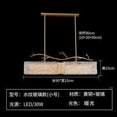 Brushed Gold Branch Glass Rectangular Pendant Light