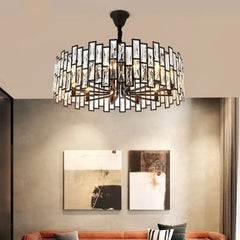 Modern Rectangular Crystal Chandelier with Dark Bronze Frame