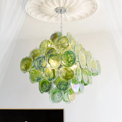 Cascading Glass Disc Chandelier - Modern Semi-Flush Mount Fixture