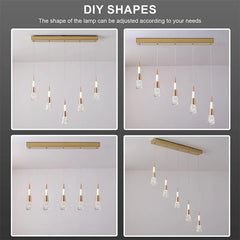 Diagram showing the dimensions of the gold crystal teardrop pendant light fixture, including height and canopy size.