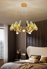 Gold Butterfly Glass Ring Chandelier Modern Pendant Light Fixture