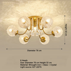 Polished Gold Crystal Starburst Semi-Flush Ceiling Light