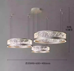 Modern Ring Pendant Light with Cracked Glass and Brushed Metal Finish
