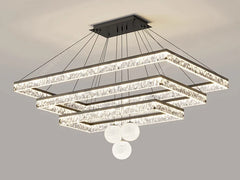 Modern chandelier with crystal accents on a gray background