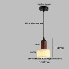 Pendant light with measurements on a gray background
