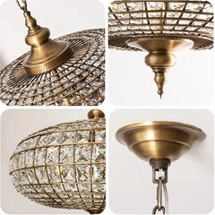 Ornate Gold Metal Crystal Orb Pendant Light Fixture