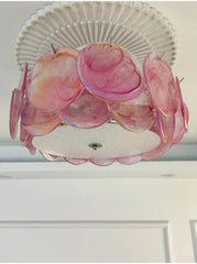 White Glass Floral Flush Mount Ceiling Light Chrome Brass Finish
