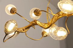 Gold Branch Chandelier with Crystal Fruit Glass Shades and Metal Frame