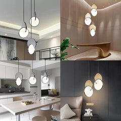 Polished Steel Geometric Pendant Light Fixture Floral Stems Glass