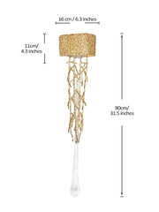 Gold decorative item with measurements on a white background