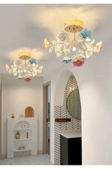 Gold Multi-Arm Ceramic Rose Ceiling Light