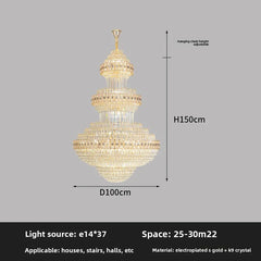 Gold Crystal Tiered Waterfall Chandelier with Golden Metal Frame