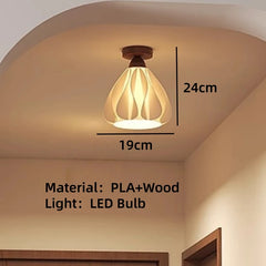 Ceiling light fixture with dimensions and material details on a neutral wall background