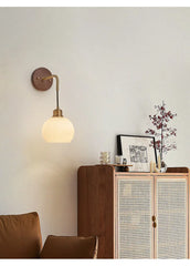 Walnut Wood Wall Sconce Frosted Glass Shade Light