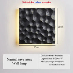 Textured Stone Geometric Wall Sconce with Backlight Illumination
