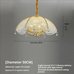 Gold Crystal Fan Shape Chandelier Hanging Pendant Light