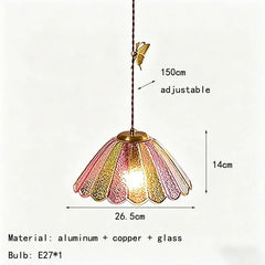 Gold Butterfly Glass Pendant Light with Multi-Color Scalloped Shade