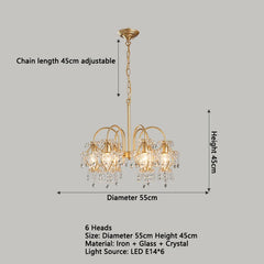 Gold Crystal Teardrop Chandelier Hanging Pendant Light