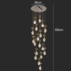 Chandelier with dimensions indicated on a black background