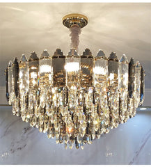 Crystal Waterfall Pendant Lighting Fixture with Gold Faceted Accents