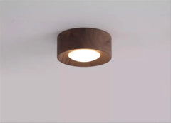 Walnut Wood Brass Flush Mount Ceiling Light Fixture