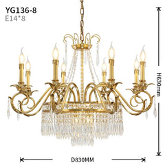 Brass Crystal Chandelier Candelabra Tiered Pendant Light