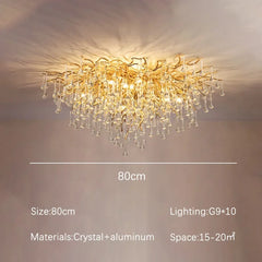 Gold Crystal Cascade Chandelier Surface Mount Light
