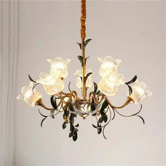 Gold Floral Glass Chandelier Multi-Arm Pendant Light