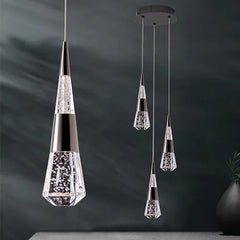 Gold Crystal Teardrop Pendant Light Fixture, Dimmable Remote Control