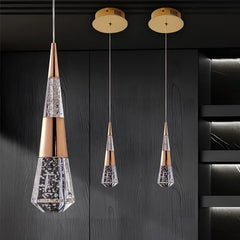 Gold Crystal Teardrop Pendant Light Fixture, Dimmable Remote Control
