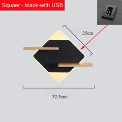 Modern Wood Shelf LED Wall Sconce with USB Charger