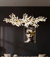 Gold Floral Cluster Pendant Light with Opal Glass Shades