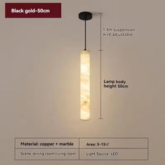 Marble Cylinder Pendant Light with Natural Stone Accent