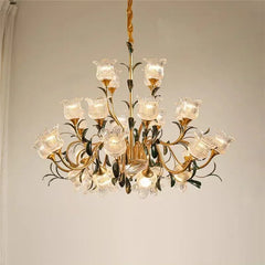 Gold Floral Glass Chandelier Multi-Arm Pendant Light