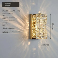 Wall-mounted light fixture with dimensions and features on a gray background