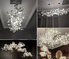 Gold Ginkgo Leaf Chandelier Light Cascading Branch Pendant