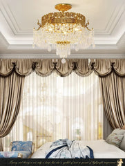 Gold Crystal Waterfall Semi-Flush Ceiling Light Fixture