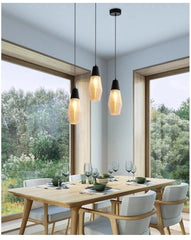 Glass Industrial Style Pendant Light with Ribbed Shade
