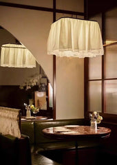 White Fabric Ruffled Pendant Light Hanging Fixture