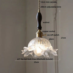 Pendant light with labeled parts and dimensions on a neutral background