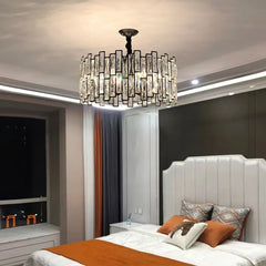Modern Rectangular Crystal Chandelier with Dark Bronze Frame