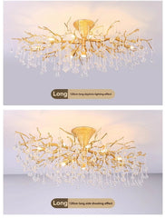Gold Branch Crystal Waterfall Semi-Flush Mount Chandelier