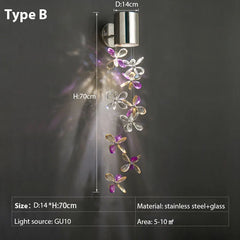 Crystal Flower Chain Chrome Wall Sconce Light with Light Refractions