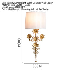 Gold Floral Crystal Wall Sconce with Blooming Flower Accents