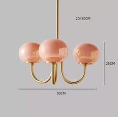 Gold Globe Cluster Pendant Light with Pink Glass Shades